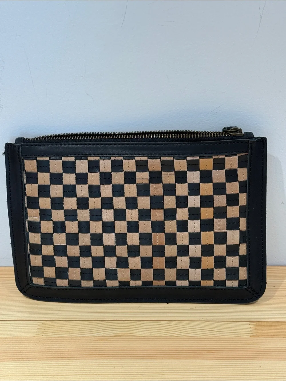 ABLE Nesmia Basketweave Leather Clutch in Black / Tan – NWT